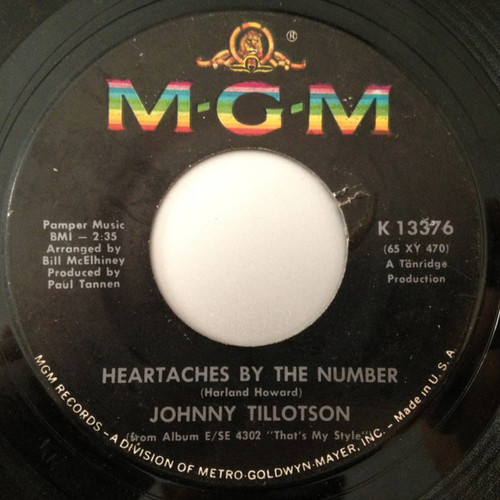 Johnny Tillotson - Heartaches By The Number / Your Mem'ry Comes Along (7", Single)