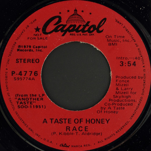 A Taste Of Honey - Race (7", Single, Mono, Promo)