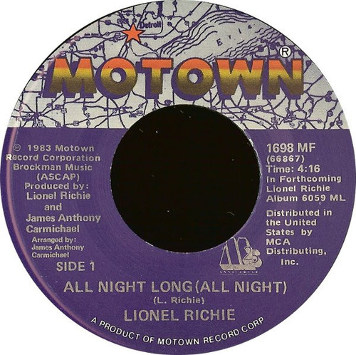 Lionel Richie - All Night Long (All Night) / Wandering Stranger - Motown - 1698 MF - 7", Single 1099153824