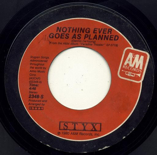 Styx - Nothing Ever Goes As Planned (7", Single, Pit)