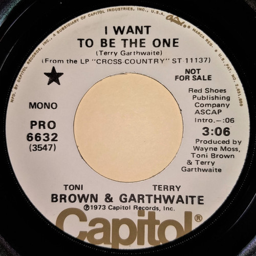 Toni Brown & Terry Garthwaite - I Want To Be The One (7", Single, Promo)