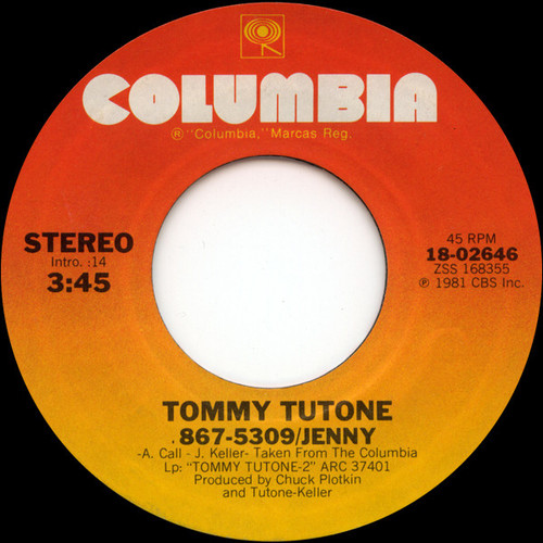 Tommy Tutone - 867-5309/Jenny - Columbia - 18-02646 - 7", Single, Styrene, Ter 1100082359