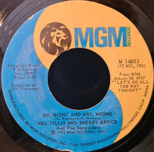 Mel Tillis And Sherry Bryce And The Statesiders (2) - Mr. Right And Mrs. Wrong / Just Two Strangers Passing In The Night (7", Single, Styrene, PRC)