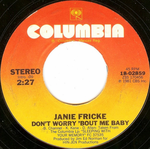 Janie Fricke - Don't Worry 'Bout Me Baby (7", Single, Styrene, Ter)
