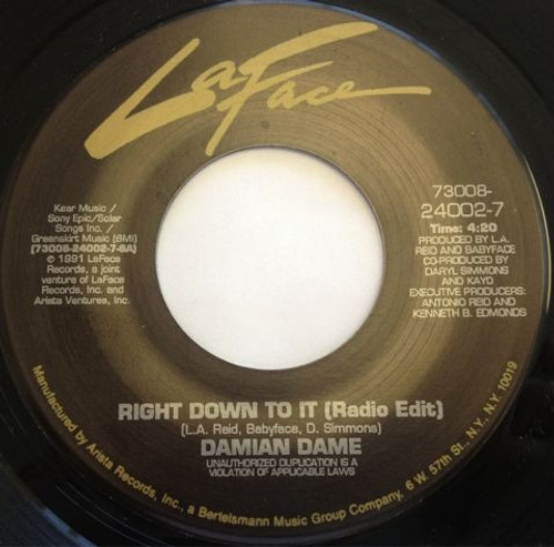 Damian Dame - Right Down To It (7", Single)