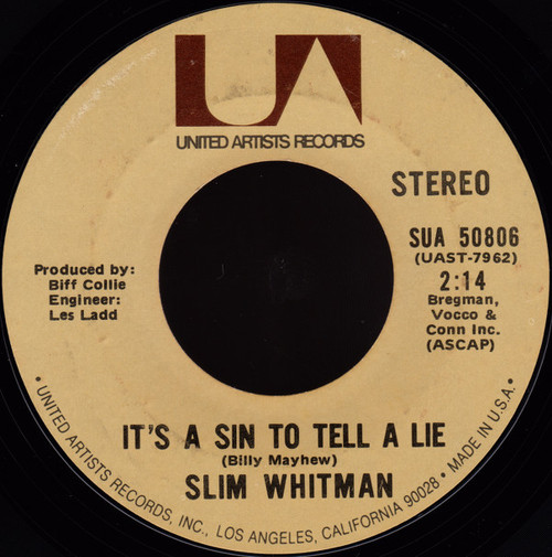 Slim Whitman - It's A Sin To Tell A Lie - United Artists Records - SUA 50806 - 7", Single, Ter 1100589970
