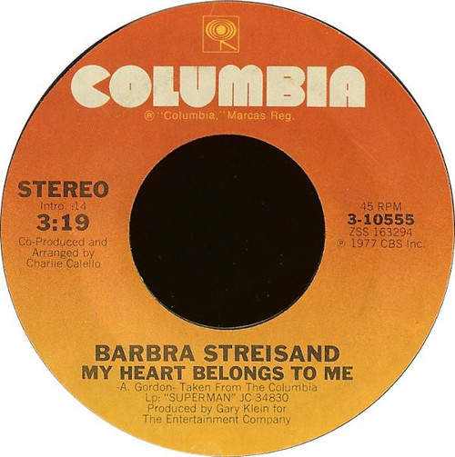 Barbra Streisand - My Heart Belongs To Me (7", Single, Styrene)