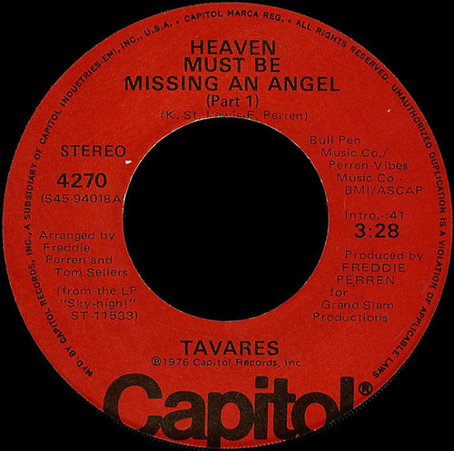 Tavares - Heaven Must Be Missing An Angel - Capitol Records - 4270 - 7", Win 1101986767