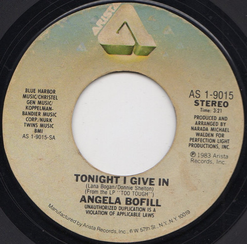 Angela Bofill - Tonight I Give In / Song For A Rainy Day - Arista - AS 1-9015 - 7", Ind 1101990522