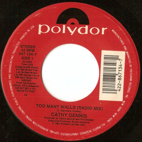 Cathy Dennis - Too Many Walls - Polydor - 867 134-7 - 7" 1101999858
