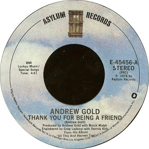 Andrew Gold - Thank You For Being A Friend (7", Styrene, PRC)