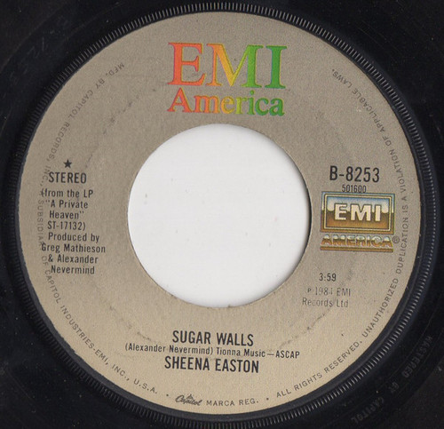 Sheena Easton - Sugar Walls - EMI America - B-8253 - 7", Single, Jac 1102001915