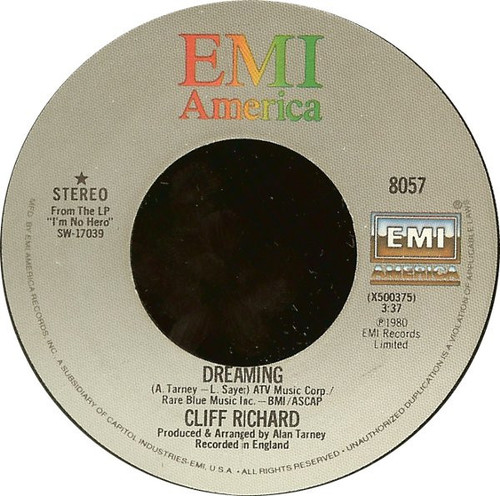 Cliff Richard - Dreaming / Dynamite - EMI America - 8057 - 7", Styrene 1102002546