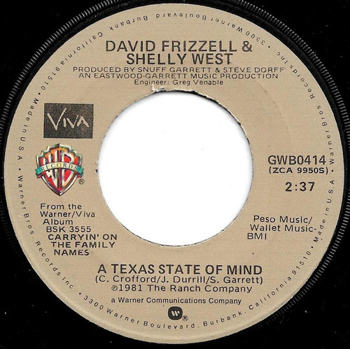 David Frizzell & Shelly West - A Texas State Of Mind / You're The Reason God Made Oklahoma - Warner Bros. Records - GWB0414 - 7", Single, RE 1102425395