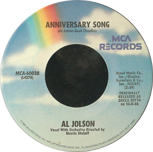 Al Jolson - Avalon / Anniversary Song - MCA Records - MCA-60038 - 7", RE, Pin 1102436326