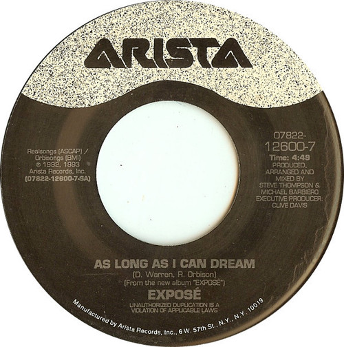 Expos√© - As Long As I Can Dream - Arista - 07822-12600-7 - 7" 1103815953