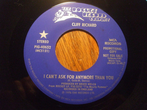 Cliff Richard - I Can't Ask For Anymore Than You  (7", Single, Promo)