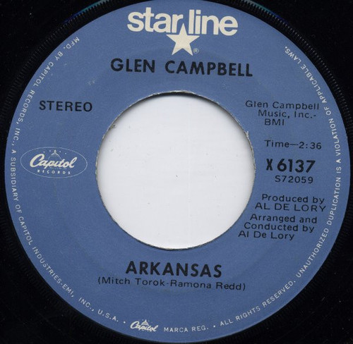 Glen Campbell - Arkansas / Gentle On My Mind (7", Single, RE)
