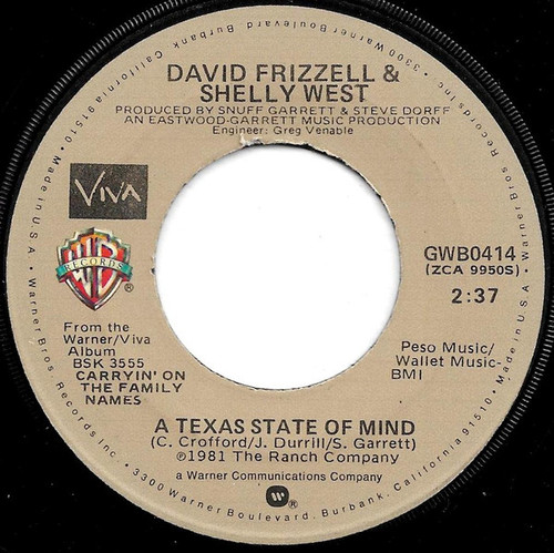 David Frizzell & Shelly West - A Texas State Of Mind / You're The Reason God Made Oklahoma - Warner Bros. Records - GWB0414 - 7", Single, RE 1105434170