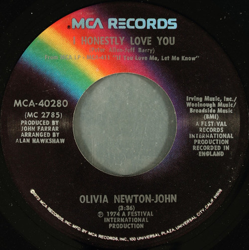 Olivia Newton-John - I Honestly Love You (7", Single, Glo)