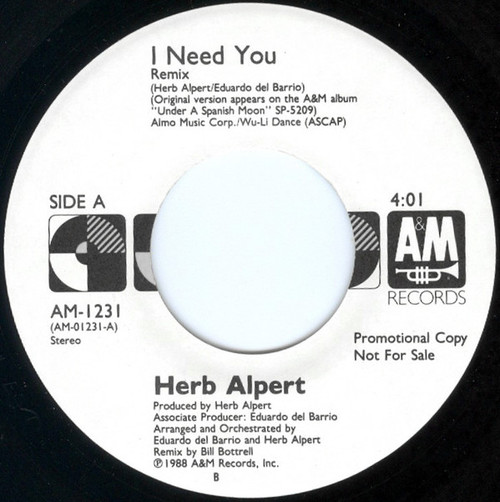 Herb Alpert - I Need You (7", Single, Promo)