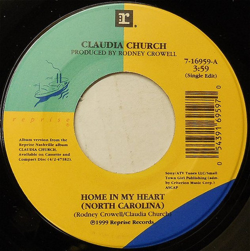 Claudia Church - Home In My Heart (North Carolina) (7", Single)