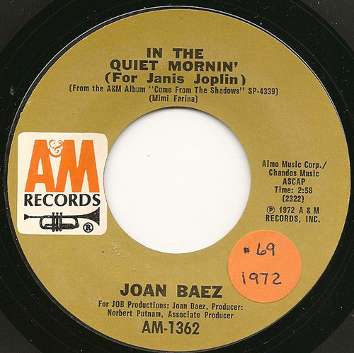 Joan Baez - In The Quiet Mornin' (For Janis Joplin) (7", Single)
