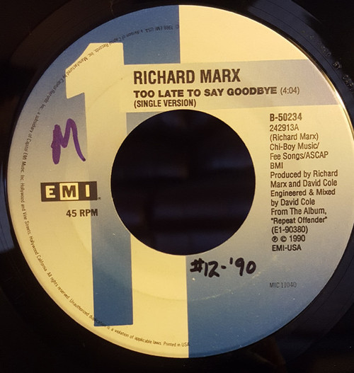 Richard Marx - Too Late To Say Goodbye (7", Single)