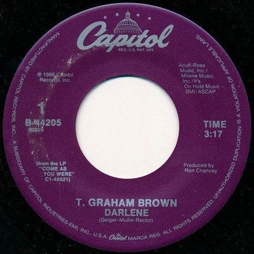 T. Graham Brown - Darlene - Capitol Records - B-44205 - 7", Single 1111805484
