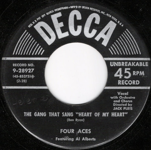 The Four Aces - The Gang That Sang "Heart Of My Heart" / Stranger In Paradise - Decca - 9-28927 - 7", Single 1113020097