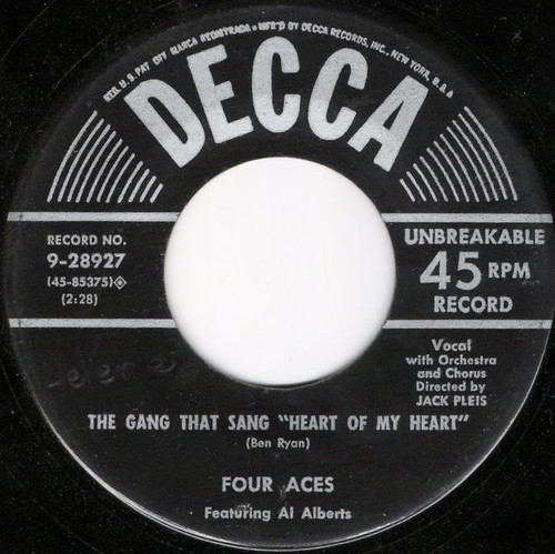 The Four Aces - The Gang That Sang "Heart Of My Heart" / Stranger In Paradise - Decca - 9-28927 - 7", Single 1113022119