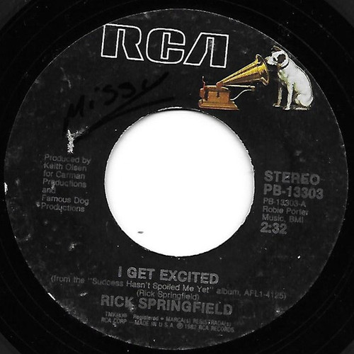 Rick Springfield - I Get Excited (7", Single, Styrene, Ind)