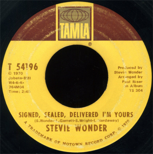 Stevie Wonder - Signed, Sealed, Delivered I'm Yours / I'm More Than Happy (7", Single, Ame)