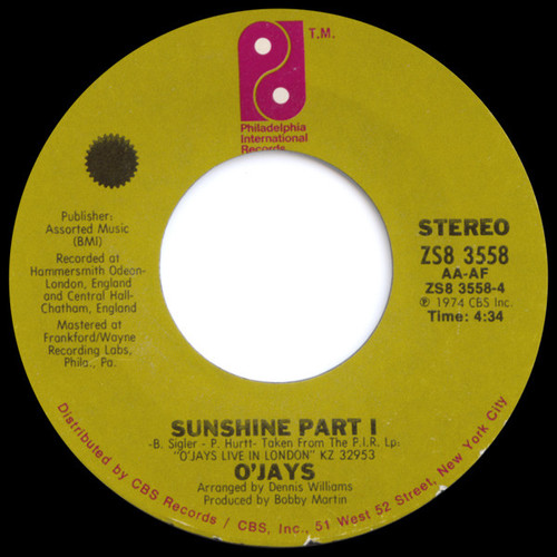 O'Jays* - Sunshine (7", Styrene)