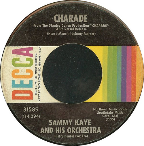 Sammy Kaye And His Orchestra - Charade (7", Single, Mono)