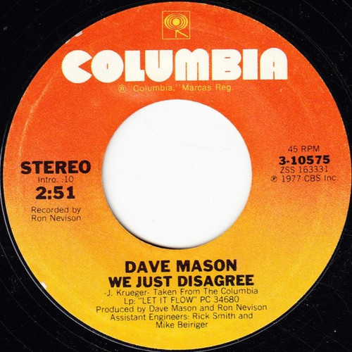 Dave Mason - We Just Disagree - Columbia - 3-10575 - 7", Single, Styrene, San 1114245385