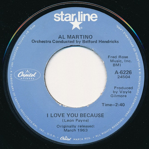 Al Martino - I Love You Because / Mary In The Morning (7")