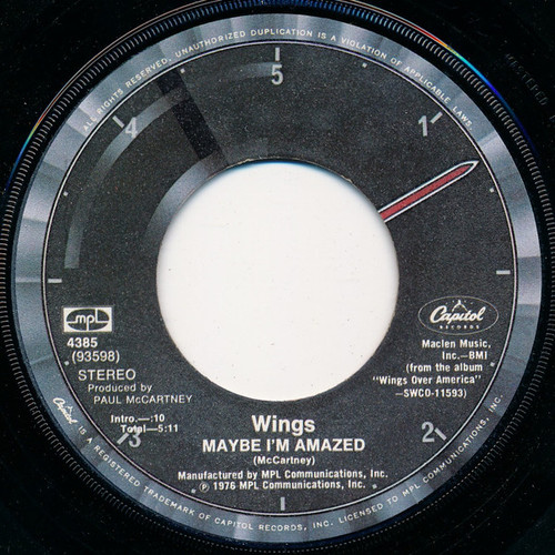 Wings (2) - Maybe I'm Amazed - Capitol Records, MPL (2) - 4385 - 7", Single, Win 1116019802