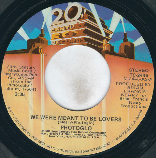 Jim Photoglo - We Were Meant To Be Lovers - 20th Century Fox Records - TC-2446 - 7", Styrene, Ind 1116613101