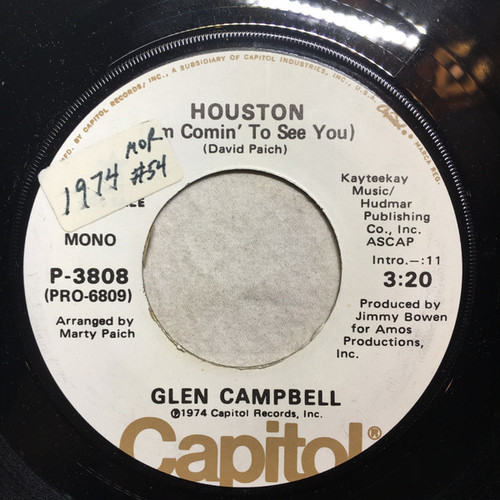 Glen Campbell - Houston (I'm Comin' To See You) (7", Single, Promo)