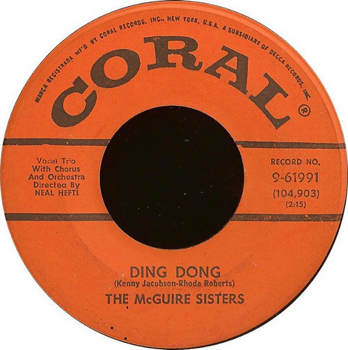 McGuire Sisters - Ding Dong - Coral - 9-61991 - 7", Glo 1116615574
