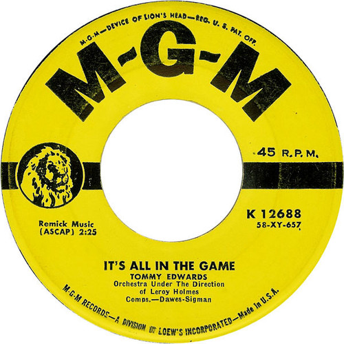 Tommy Edwards - It's All In The Game - MGM Records - K 12688 - 7", Single 1116622202