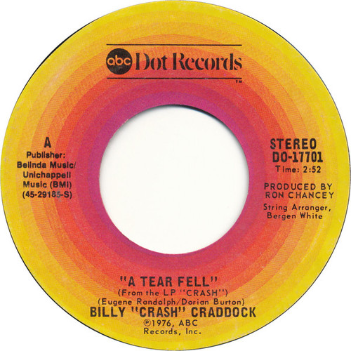 Billy "Crash" Craddock* - A Tear Fell (7", Single, Styrene, Ter)