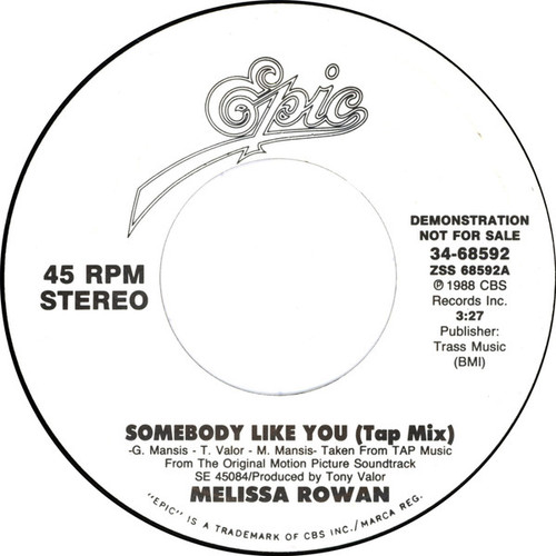 Melissa Rowan - Somebody Like You (7", Single, Promo)