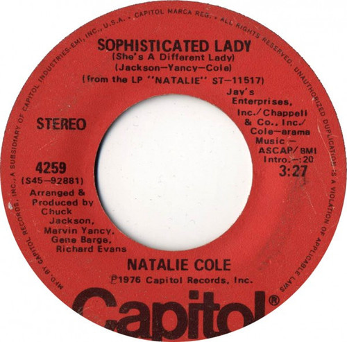 Natalie Cole - Sophisticated Lady (She's A Different Lady) / Good Morning Heartache - Capitol Records - 4259 - 7", Single 1119190929
