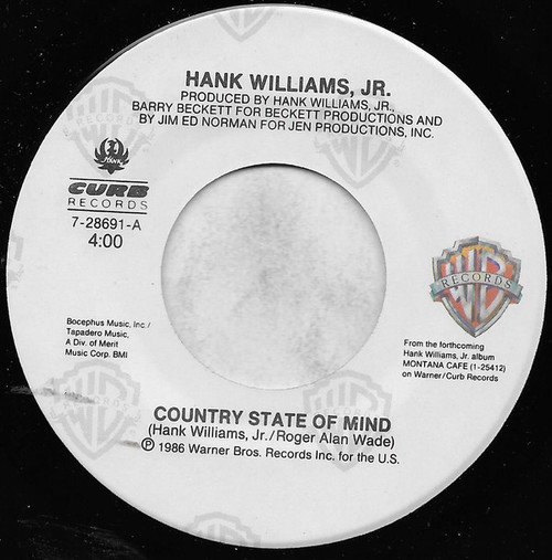Hank Williams Jr. - Country State Of Mind - Warner Bros. Records, Curb Records - 7-28691 - 7", Single, Spe 1119192398