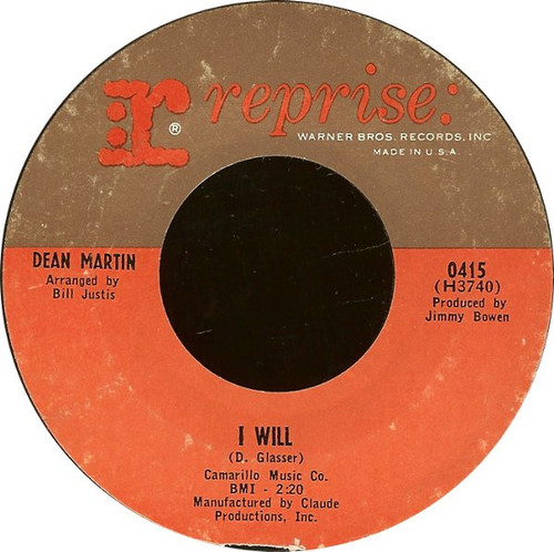 Dean Martin - I Will - Reprise Records - 415 - 7", Styrene, Pit 1119965971