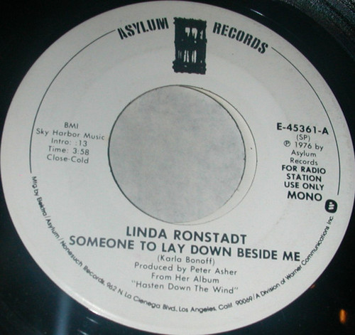 Linda Ronstadt - Someone To Lay Down Beside Me (7", Mono, Promo)