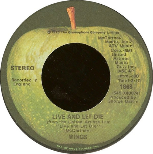 Wings (2) - Live And Let Die  - Apple Records - 1863 - 7", Single, Win 1133162714