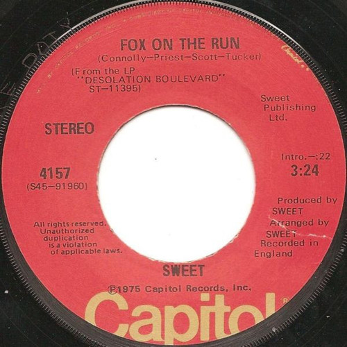 The Sweet - Fox On The Run - Capitol Records - 4157 - 7", Single, Jac 1133706080